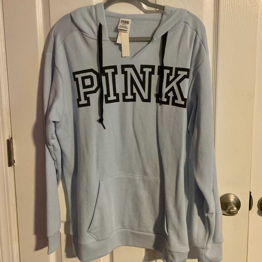 NWT Victoria’s Secret PINK light blue Sweatshirt and Sweatpant size medium